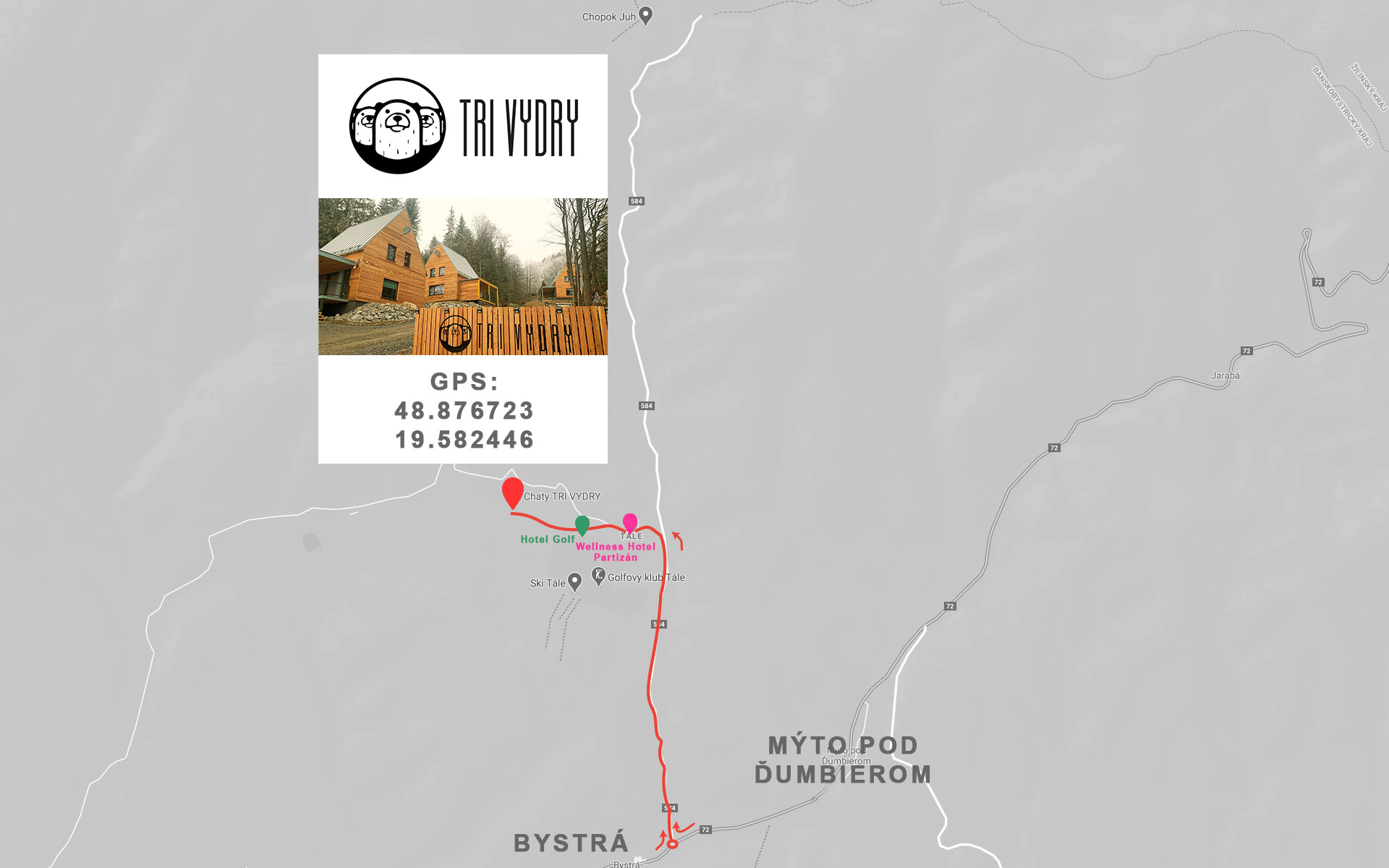Mapa dojazdu Chaty Tri Vydry